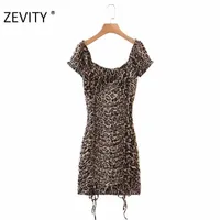Платья партии Zevity Женщины сексуальные плиссированные оборки леопардовые печать растягивающее стройное платье женский поклон завязан мини-Vestidos шикарный лето DS4298