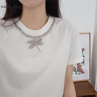 Kvinnors T-shirt Whitney Wang 2021 Sommar Fashion Streetwear Handgjorda Diamanter Beading Dragonfly Kvinnor Tees Lady Tops