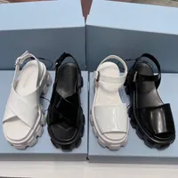 Summer Sandal Nylon prad Bands Women Sandals 55 mm Monobloc Rubber Sole Designer Slides Chunky Tread Platform Shoe Hook-and-loop Strap