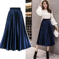 Skirts Pleated Long Skirt Women Fall Winter 2021Korean Velvet High Waist Casual Loose Office Lady Clothes Bottoms Plus Size Midi