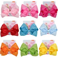 8 Inches JOJO Siwa bows Solid Rhinestone Bows With Clip For Kids Girls Handmade Hairgrips Hair Accessories