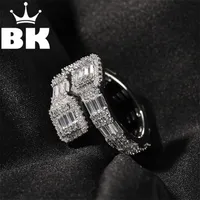 Hip Hop Men&#039;s Baguette Adjustable Custom Men Ring Famous Brand Iced Out Micro Pave Cz Punk Rap Jewelry Size 220215