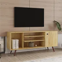 US Stock Living Room Furniture Mid Century TV Stand för TV Upp till 55 tum, nöjescenter med öppen lagringshyllor, modern TV A45