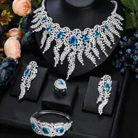 Ohrringe Halskette Blachette Luxus Emeralds Feuerwerk Großer Armreif Ring 4 stücke Für Frauen Hochzeit Dubai Brautschmuck Sets
