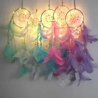 Dream Catcher Feather Hand Made Dreamcatcher With String Light Home Bedside Wall Hanging Decoration Novelty Items DHM59 30pcs