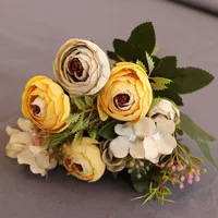 İpek Daisy Kamelya Yapay Çiçekler Küçük Gül Gelin Buket Noel Parti Dekor Faux Sahte Düğün Ev 1/3 Takım Dekoratif Çelenkler