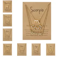 3 sztuk / zestaw Moda 12 Constellation Naszyjnik dla Kobiet Złoto Łańcuch Zodiak Znak Horoskop List Choker Para Biżuteria Prezent Urodzinowy