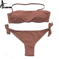 Eonar Bikini Mulher Sólida Swimsuit Brasileira Corte do Brasileiro Set Push Up Swimwear Femme Ternos de Banho Esporte Desgaste 210714