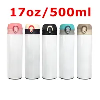 Wholesale! 17oz Sublimation STRAIGHT Kids Water Bottles White Blank Stainless Steel Sippy Cups 500ml Heat Transfer Tumblers Double Insulated Sports Mugs A12