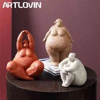 Artlovin abstrato gordo senhora figurines mulher vintage estátua mesa de mesa artesanato presentes decoração de casa ornamentos figuras criativas 210827
