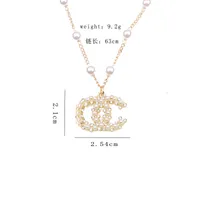 Women Luxury Brand Designer Double Letter Pendant Necklaces Chain 18K Gold Plated Crysatl Pearl Rhinestone Sweater Necklace Wedding Party Jewerlry Accessories