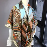 Luxe mode wol zijde afdrukken sjaal sjaal deken signage groot formaat vierkante paard auto en touw patroon voor festival geschenken 2021