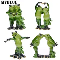 MyBlue Kawaii Ogród Zwierząt Żywica Para Lovers Frog Figurki Ślubne Miniatury Nordic Dom Room Akcesoria Dekoracji Prezent 210908
