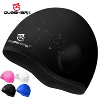 QUESHARK Women Men Silicone Waterproof Seamless 3D Elastic Swimming Cap Sphere Ear Protector Diving Swim Hat Hair Protection 211227