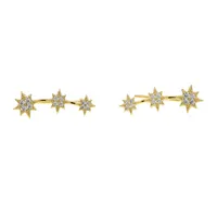 Delicate Jewelry North Star 3 Pcs With White Fire Opal Gem Gold Color Deliclate Long Climber Multiple Elegant 925 Earrings Stud