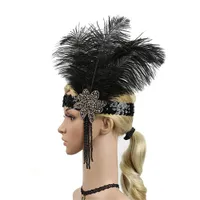 Kvinnor Headband Vintage Headpiece Feather Flapper Stor Gatsby Headdress Hair Tillbehör Arco de Cabelo Mujer