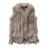 Veste véritable véritable gilet de fourrure de lapin tricotée avec veste hiver de race de raton laveur HARPPIHOP fourrure 210810