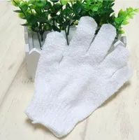 Guantes blancos de limpieza del cuerpo ducha guantes de nylon exfoliantes guantes de baño flexible tamaño libre cinco dedos guantes de baño suplemento de baño