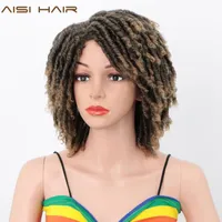 Perruques synthétiques AISI cheveux courts pour femmes dreadlock perruque molle ombre brun torsion bouclés torsades Faux Locs Crochet tresses