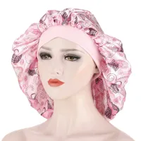 Extra Grandes Mulheres Beleza Impressão Cetim Silky Bonnet Sleep Night Cap Cabeça Chapéu para Acessórios Curly Spring Spring Atacessista