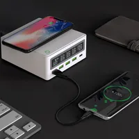 Пять USB и типа C порт 65W QC3.0 адаптеры питания со светодиодной функцией дисплея для быстрой беспроводной зарядки qi iPhone, Samsung, телефонов или таблеток Xiaomi