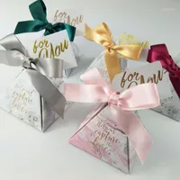 Geschenk Wrap Grau Rosa Dreieck Papier Candy Box mit verschiedenen Farben Bänder Hochzeit Favor Boxen Taschen für Babyparty-Party