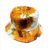 Fille printemps-twill Coton Bucket Hat de tournesol imprimé soleil protéger les pêcheurs femmes blancs floraux larges chapeaux