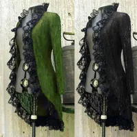 Vintage Frauen Steampunk Victorian Gothic Stehkragen Jacke Spitze Trim Mittelalterliche Kleidung Strickjacke Casual Kleider