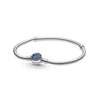 Kvinnor 925 Sterling Silver Pandora Charm Armband Blue Buckle Top Quality Snake Bone Chain Bracelet Luxury Designer Lady Gift med Original Box