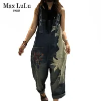 Max lulu europeisk mode stil vår kvinnlig tryckta denim overall damer vintage casual jeans kvinnor lösa byxor plus storlek h0908