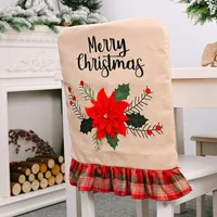 Couvre-chaise Couvre la maison de Noël à dos couverture de la poussière / décoration de fleurs en coton résistante à la saleté avec dentelle