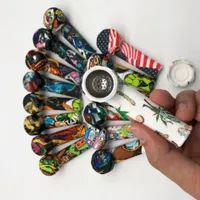 Silicone Tobacco Pipe Hand Pipes with Bowl and Lid Colorful Printing Pattern 4 Inches Smoke Dab Decorative Herb Tube Smoking Pipess Accessories