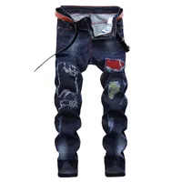 Erkek Jeans Rahat Biker Baskı Denim Kalem Pantolon Streç İnce Büyük Boy Dantelli Splice Fermuar Pocket Pantolon R5