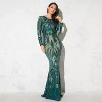 Casual Dresses Women Elegant Sequined Geometric Evening Maxi Dress Sexy Mermaid O Neck Long Sleeves Formal Prom Party Gowns Vestidos