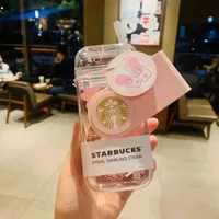 Limitowana edycja 290 ml Starbucks Oryginalne kubki Walentynki Wiśniowe kwiaty Różowe śliczne obracanie słomy kubek z płótnem bataxr