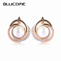 Stud Blucome exquisito Pendientes de joyería de perlas artificiales para las mujeres de color oro de color de oro Rhinestone Zircon Pendiente Accesorios para orejas