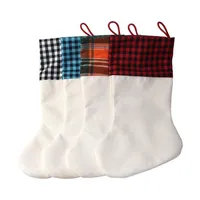 Sublimazione Buffalo Plaid Natale Calza Blank Xmas Candy Socks Borsa regalo Sacchetto Santa Calze Tree Decorazioni natalizie Spedizione rapida Cy30