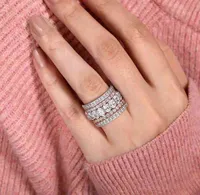Cluster Rings New Arrival Rose Gold Color 4 Pieces Stacked Stack Wedding Engagement Ring Sets For Women Fashion Band R5899 1217