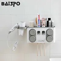 BAISPO Bathroom Set Accessories Toothbrush Holder Automatic Toothpaste Dispenser Suction Cup Wall Mount Bathroom Storage Box SH190919