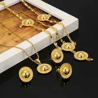 Ohrringe Halskette Äthiopian Gold Farbe Habesha Anhänger Halsketten Ring Armreifen Afrikanische Hochzeit Schmuck Sets