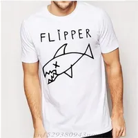 Flipper الأسماك صخرة الموسيقى الفرقة تي شيرت الرجال 100٪٪ س الرقبة الزى رجل القمصان عارضة الرجال المحملات قمم قطرة 210706