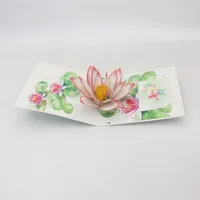 3D Handmade Color Print Blooming Lotus Flower Paper Greeting Cards PostCard Thanksgiving Mother&#039;s Day Birthday Creative Gift Y0224