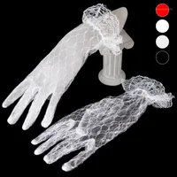 Fünf Finger Handschuhe 2021 Frauen Schwarz Weiß Kurzes Transparentes Mesh Spitze Ärmel Hand Zubehör Party Geburtstag Mode Kollocation Kleid