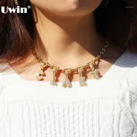 Uwin Hiphop Jewelry DIY Initial Baguette Letters Pendant Necklace Handmade Chams Name Choker U Style Chains