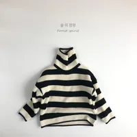 Toddler Kid Baby Boys Girls Winter Clothes Turtleneck Striped Sweater Long Sleeve Pullover Knit Top Thick Fashion Knitwear