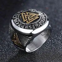 ZORCVENS 2021 New Fashion Punk Vintage Gold Silver Color Stainless Steel Viking Ring for Men