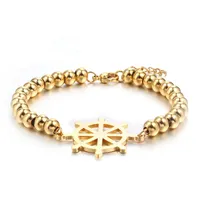 Charm armband rir guld radband pärla länk kedja fartyg hjul armband i rostfritt stål mens nautiska hand handled vänskap