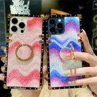 Luxe Bling Square Rainbow Wave Glitter Cases voor iPhone 12 PRO MAX XSMAX X XR Shinning Ronde deeltjes Cover IP 13 Mini 11 Promax 7 Plus 8 6S Case