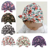 Casual Printing Bow Turban Mössor Nyfödda Baby Sweet Beanie Caps Girls Photography Props Soft Bow-Knot Hat Toddler Kids Outdoor Beanies Headwr
