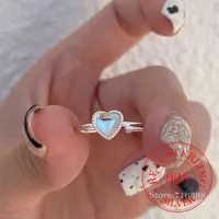 Lusso 925 sterling silver colourful vetro anelli cuore per le donne uomini cristallo moonstone a forma di cuore regolabile a forma di cuore aperto